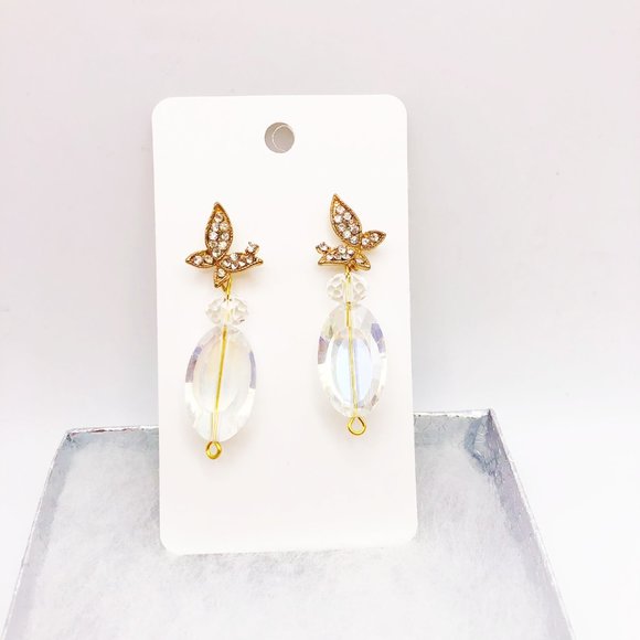 Gold Plated Crystal Butterfly Dangle Drop Earrings - Picture 6 of 6